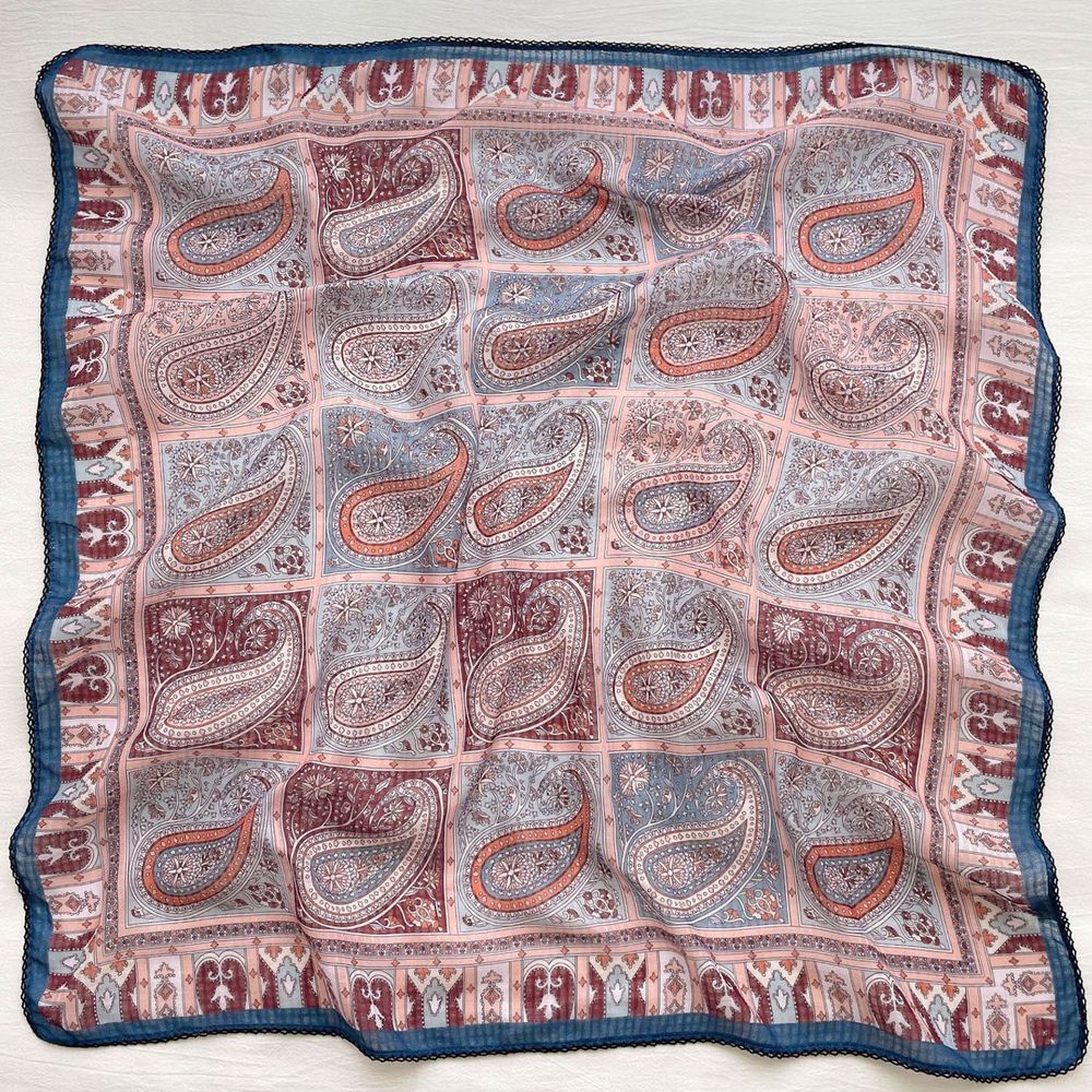 法式棉麻披肩方巾-復古幾何-粉色 (90x90cm)
