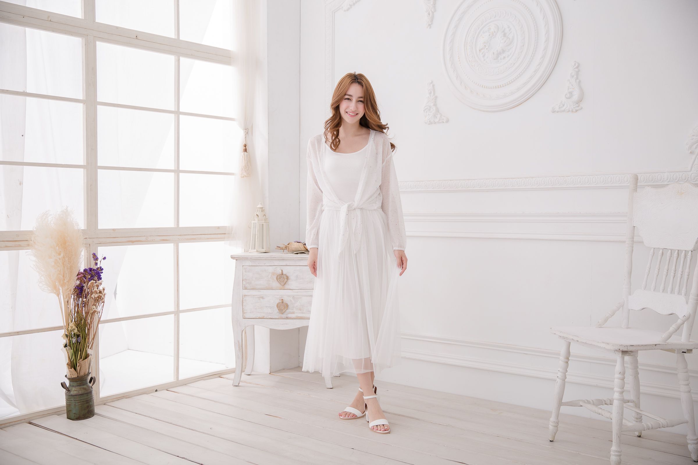 Peachy - 獨家訂製綿柔連身紗裙-細肩帶連身款-夢幻白 (F)