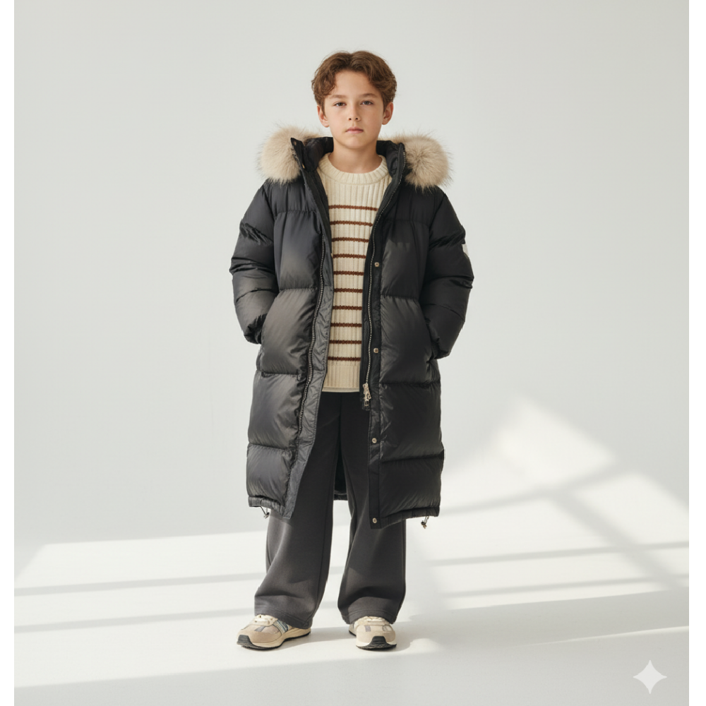 (100%鴨絨)雪國級溫暖長版羽絨外套-黑