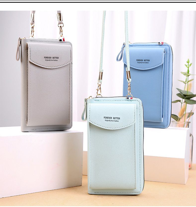 大容量雙層手機包/斜背包-粉红色 (19.5x11x4cm)