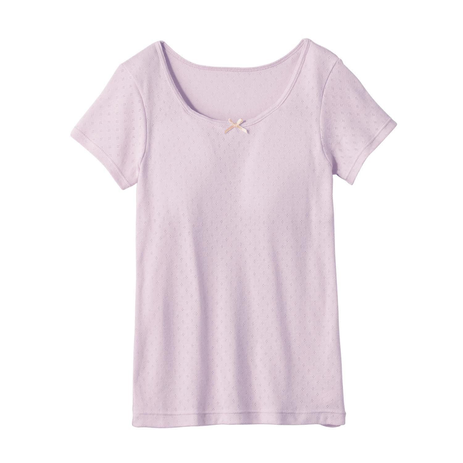 日本 Hummingchouchou - 100%棉 附Bra少女內搭短袖上衣-蝴蝶結-米白