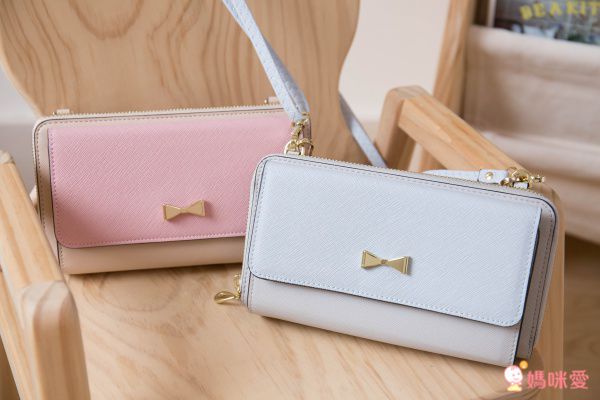 日本 cachecache - 3way蝴蝶結錢夾包-SILGY銀粉x灰