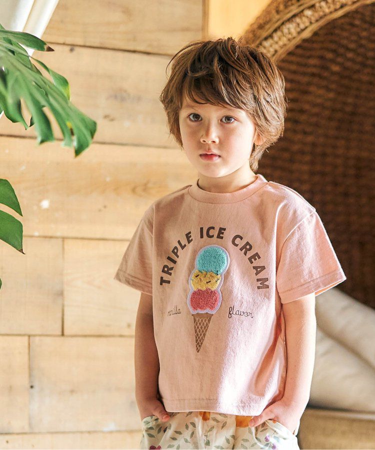 日本 apres les cours - 夏日印花清爽短袖上衣-三色冰淇淋-橘粉