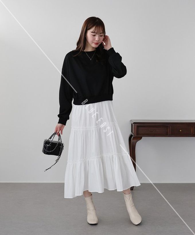 日本 BLUE EAST - 俏麗假二件分層澎盈長袖洋裝-黑 (M)