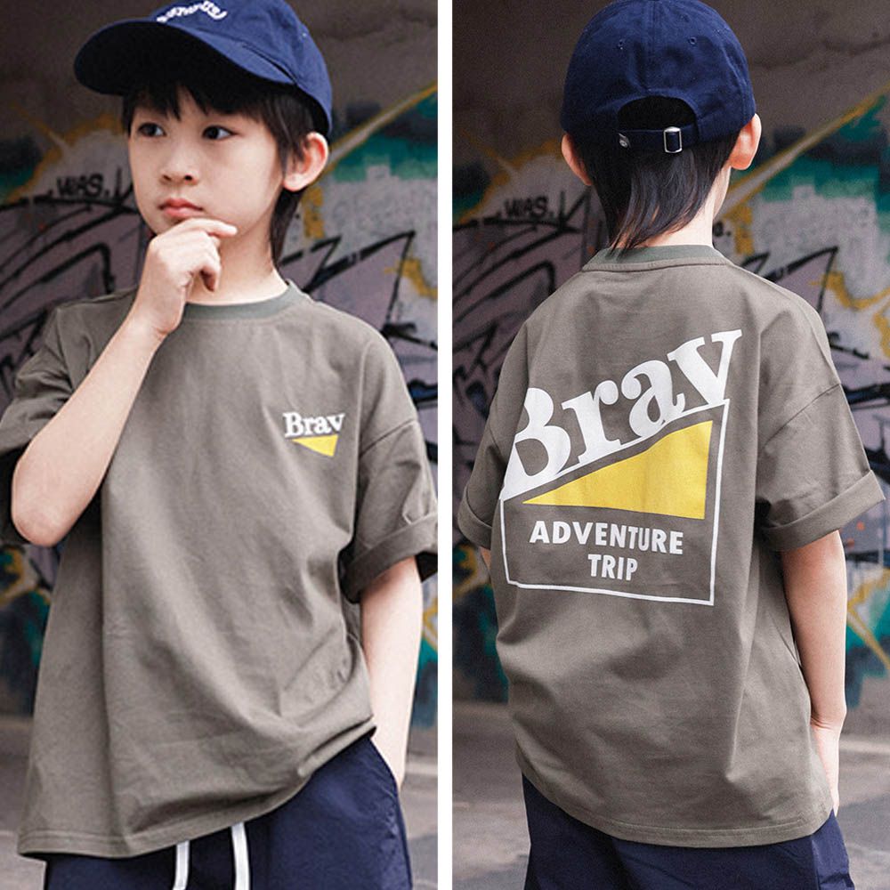 純棉圓領短袖上衣-活力字母-綠色