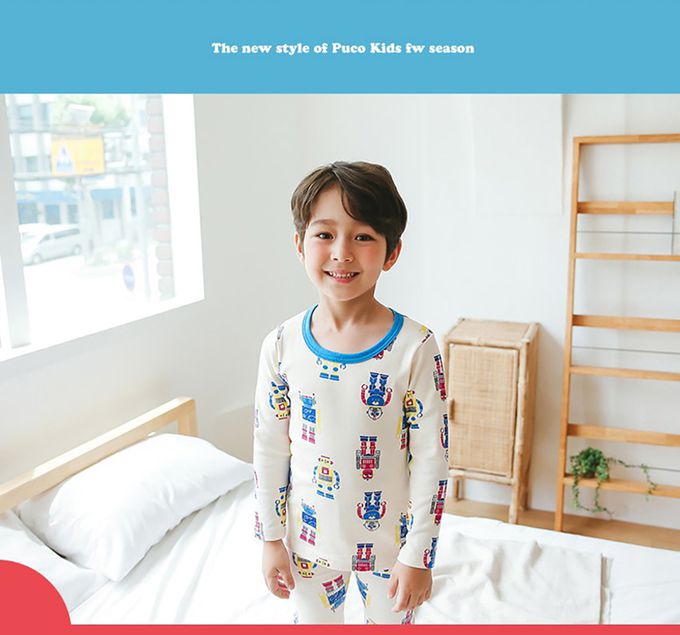 正韓 Puco - 超優質嬰幼兒/兒童長袖有機純棉家居服/睡衣-機器人