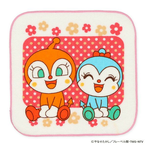 日本西松屋 - 純棉上學擦手巾/手帕(3入組)-麵包超人-粉紅小病毒 (16×16cm)