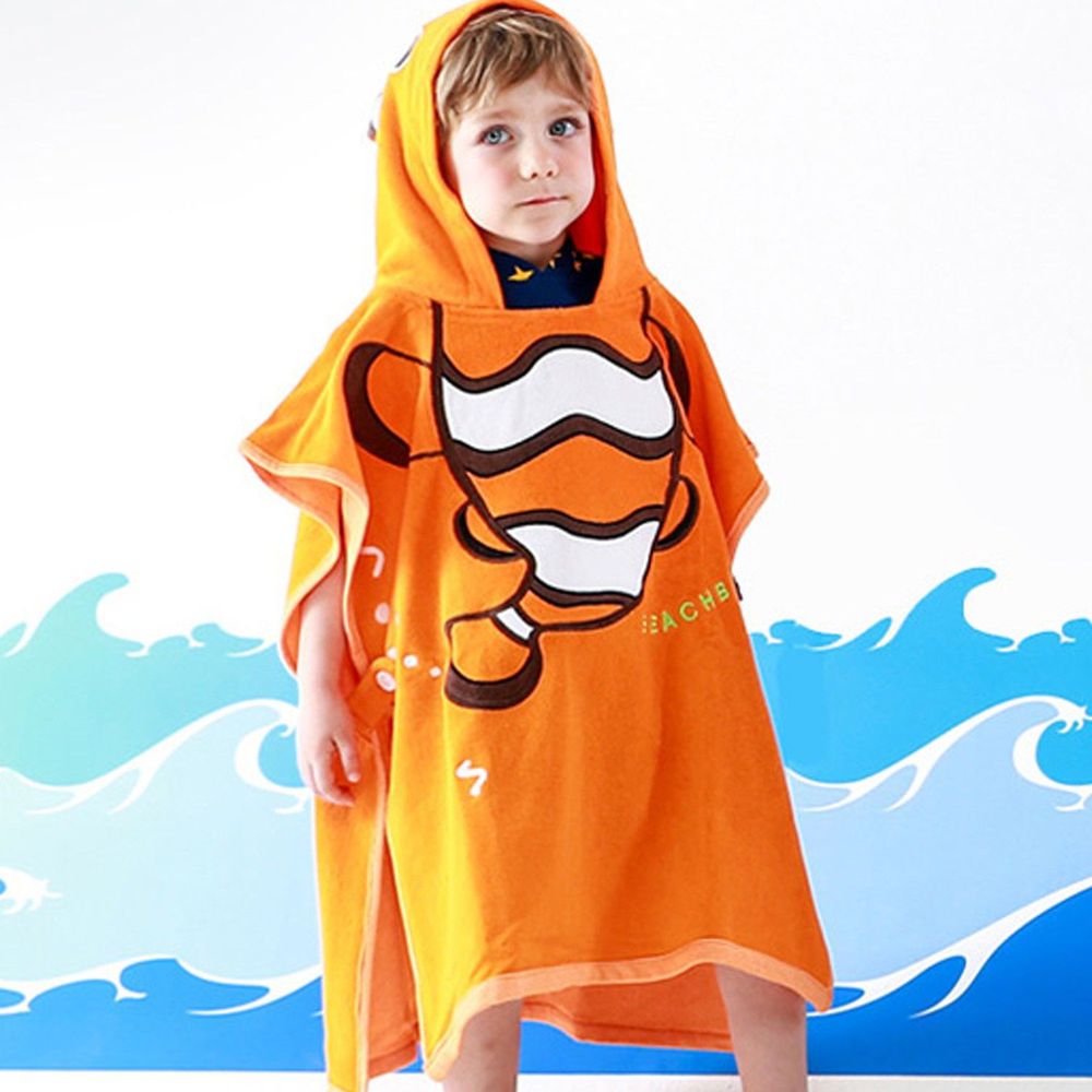 韓國 Beach Boom - 超萌卡通造型浴巾-橘色熱帶魚 (60*120cm)