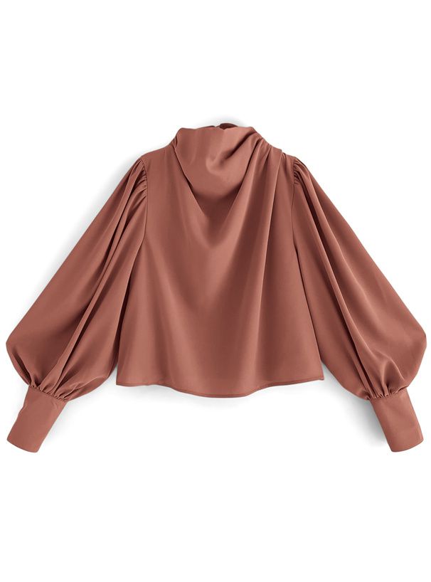 日本 GRL - 優雅女神皺褶感長袖上衣-米杏 (F)