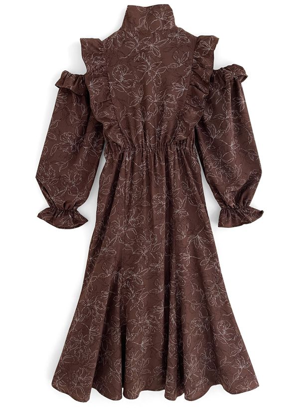 日本 GRL - 優美公主蝴蝶結糖果袖洋裝-深可可