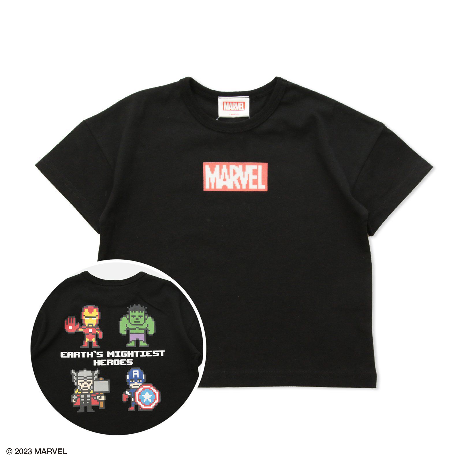 日本 Chil2 - 漫威聯名 印花短袖上衣-前Logo後角色-黑