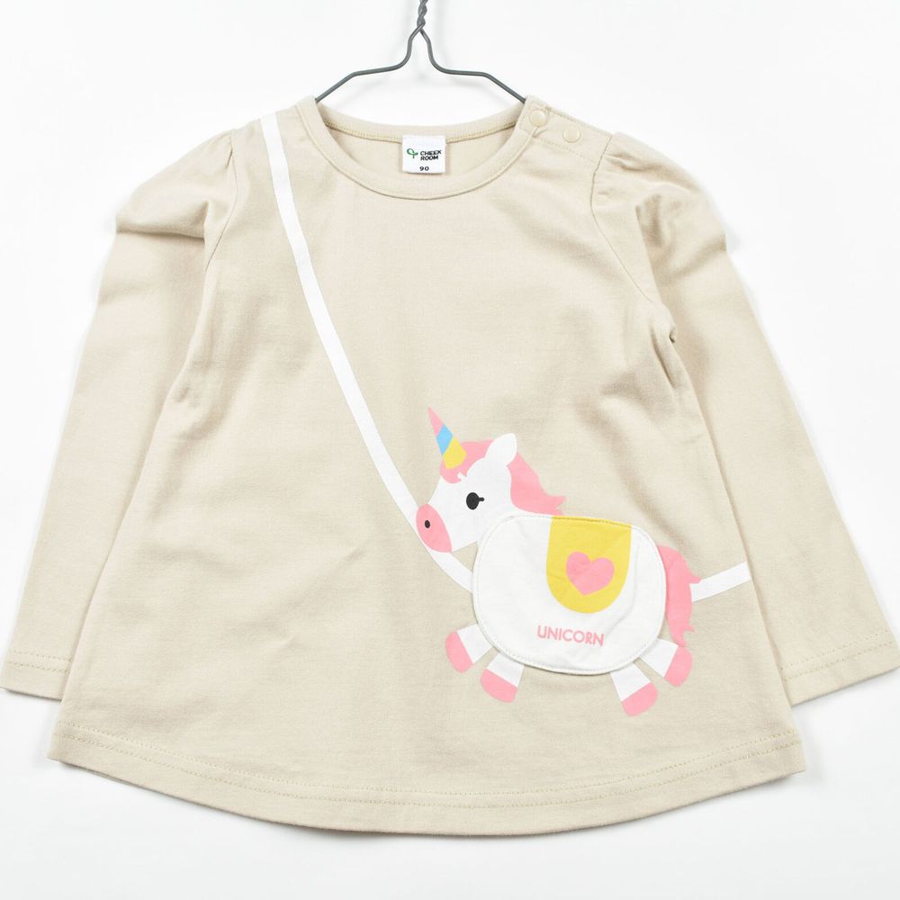 日本 Baby Room - 純棉立體翻翻樂長袖上衣-獨角獸包包-杏