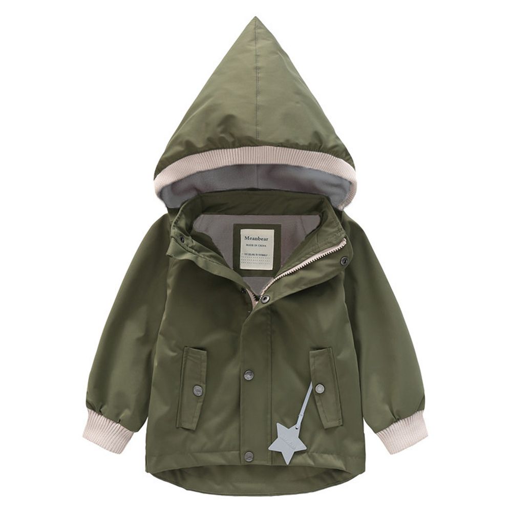防風防雨反光衝鋒外套(加絨)-尖帽-綠色