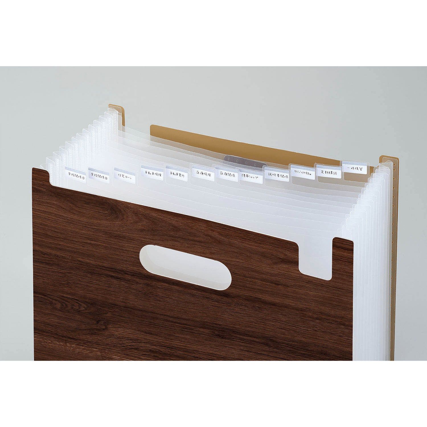 日本千趣會 - 直立式大容量伸縮文件收納盒-平行款-深咖木紋 (33x23.6cm)