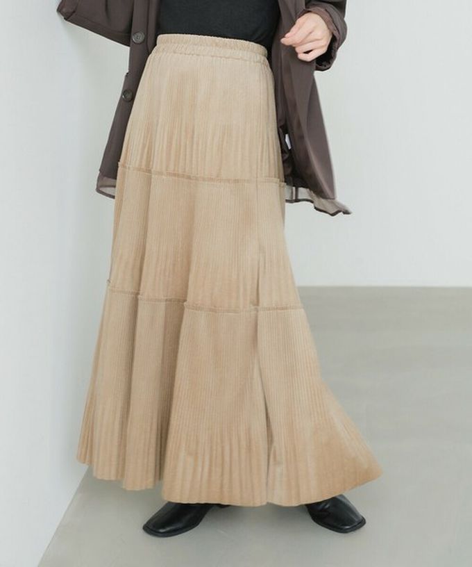 日本 Bab - 飄逸感絲滑絨面細摺長裙-黑