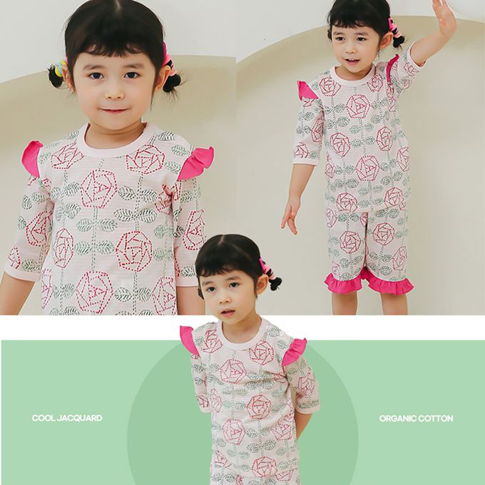 正韓 Puco - 超優質嬰幼兒/兒童七分袖100% 有機純棉家居服/睡衣-玫瑰花園