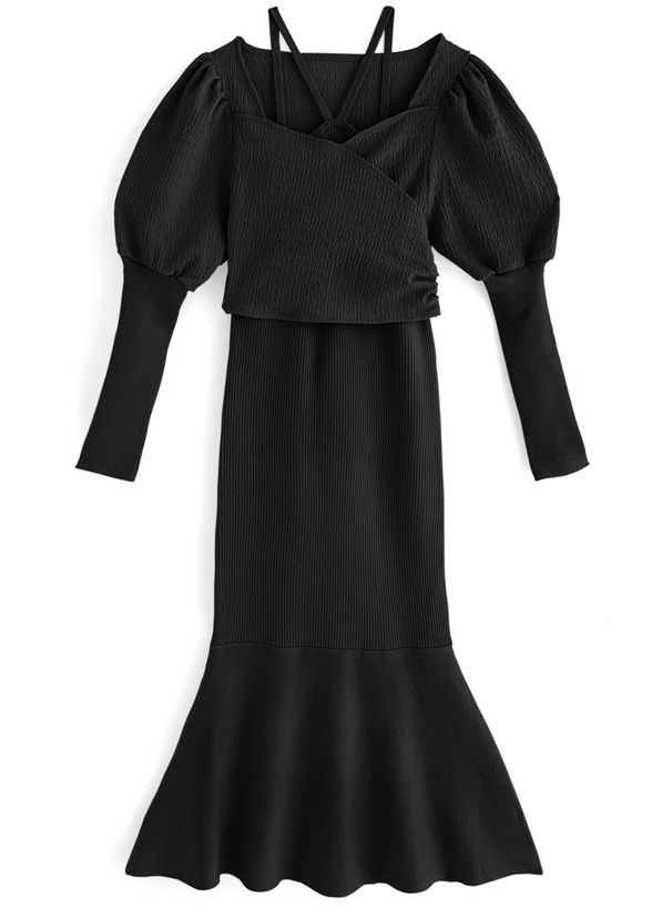 日本 GRL - 甜美小姐泡泡袖兩件式洋裝-象牙白