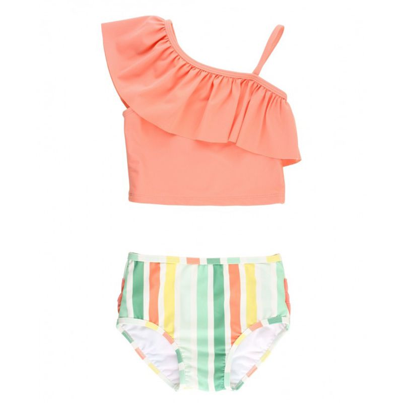 美國 RuffleButts - 小女童UPF 50+防曬兩件式無袖泳裝-橘色軟糖