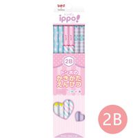 日本文具 TOMBOW - ippo! 蜻蜓牌好握六角鉛筆12支(2B)-格紋點點-馬卡龍色系