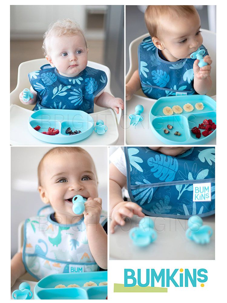 美國 Bumkins - 寶寶矽膠湯叉組-水藍 (2.3x4.2x7.5 cm)