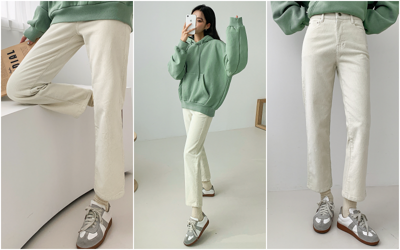 韓國 ENVYLOOK - 燈芯絨修身直筒褲-焦糖棕