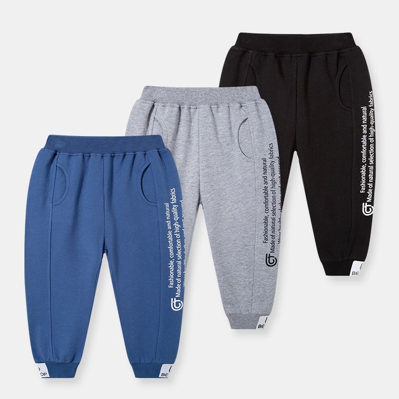 純棉休閒長褲-英文字母-黑色