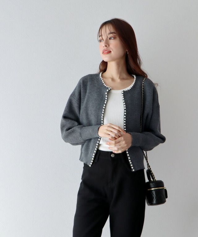 日本 BLUE EAST - 珍珠公主短版針織外套-米杏