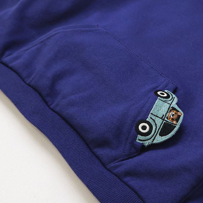 日本 ZOOLAND - 春季出遊印花裏毛長袖上衣-刺繡前口袋-灰