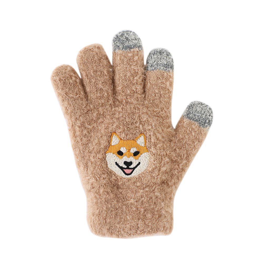 日本 TOMO - 兒童可觸控短絨保暖手套-柴犬-淺棕