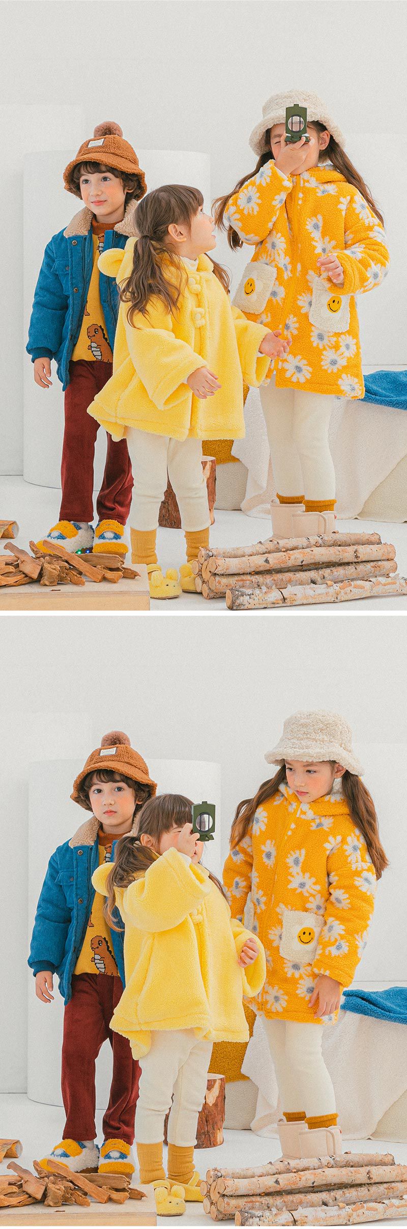 韓國 OZKIZ - 搖粒絨微笑雛菊大衣