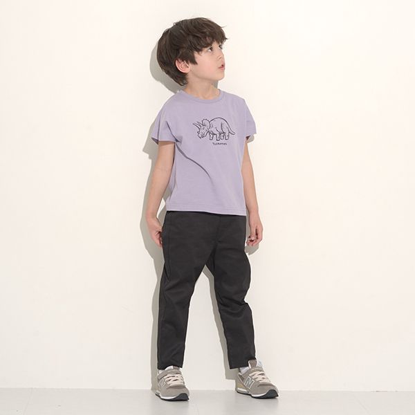 日本 b-ROOM - 100％棉 恐龍印花短袖上衣-劍龍-可可棕