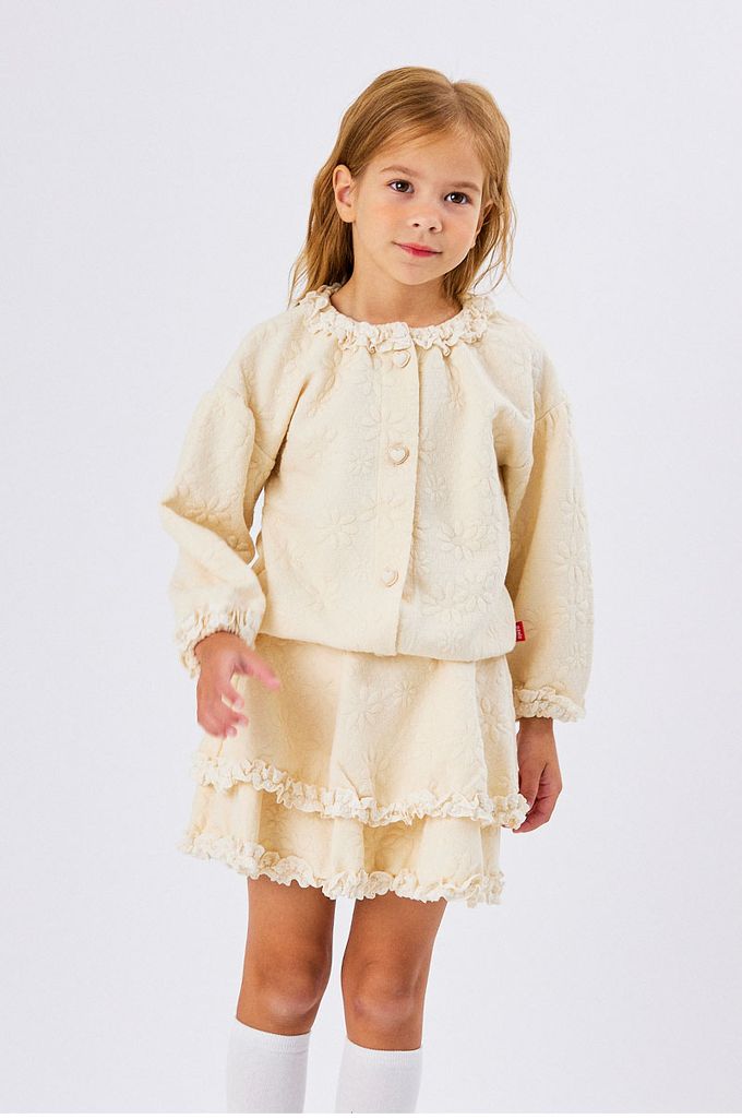 韓國 OZKIZ - 立體花朵印愛心釦縮口外套-米白