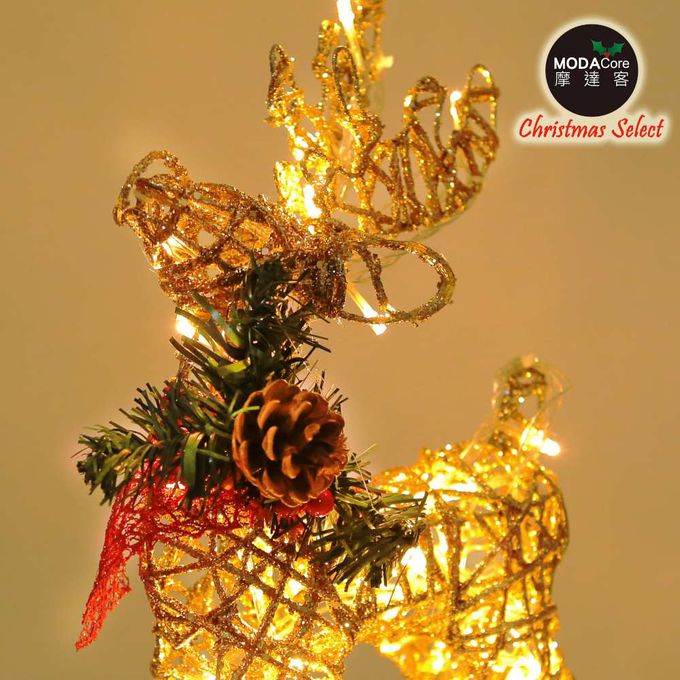 MODACore 摩達客 - 摩達客-70CM金色發光小鹿-鐵網麋鹿擺飾含LED60燈(暖白光)