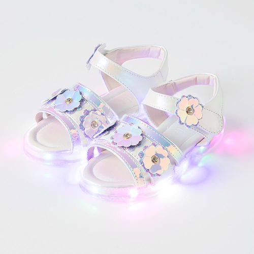 韓國 OZKIZ - (LED)立體小花點綴涼鞋-銀白