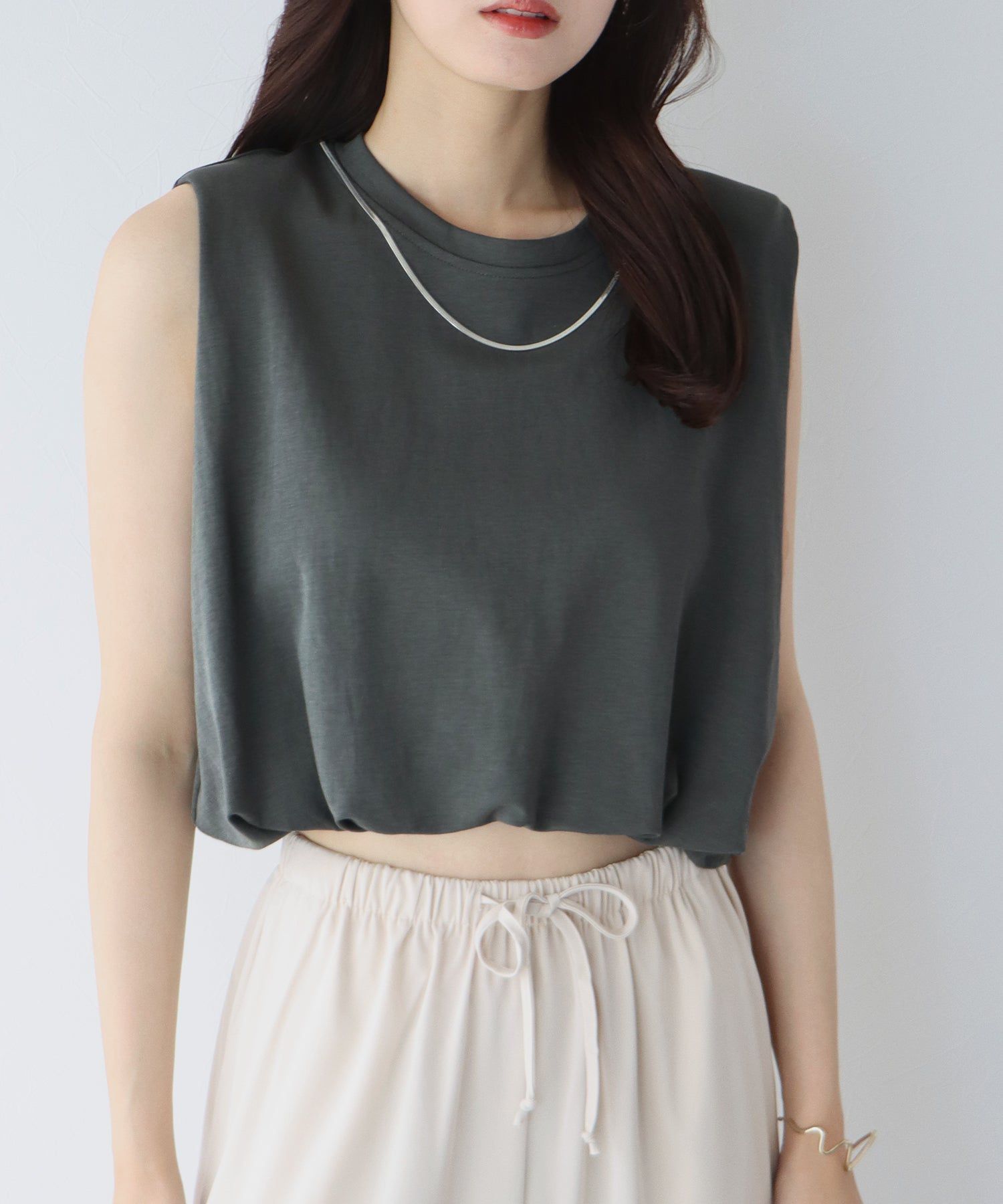 日本 BLUE EAST - 棉混法式簡約無袖上衣-白