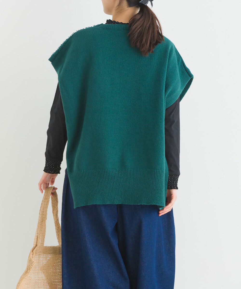 日本女裝代購 - 圓領編織紋拼接針織背心-咖啡