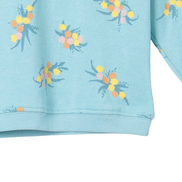 日本西松屋 - 裏毛圓領印花長袖上衣-優雅花束-淺粉