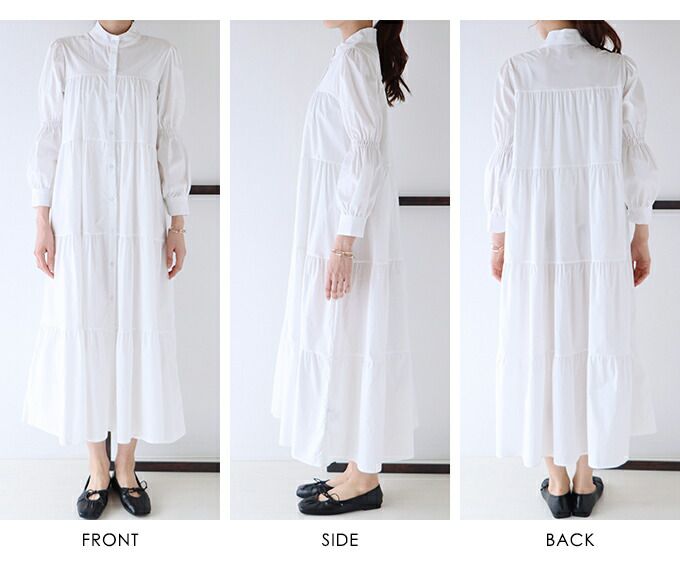 日本 BLUE EAST - 微立領層次長袖洋裝-黑