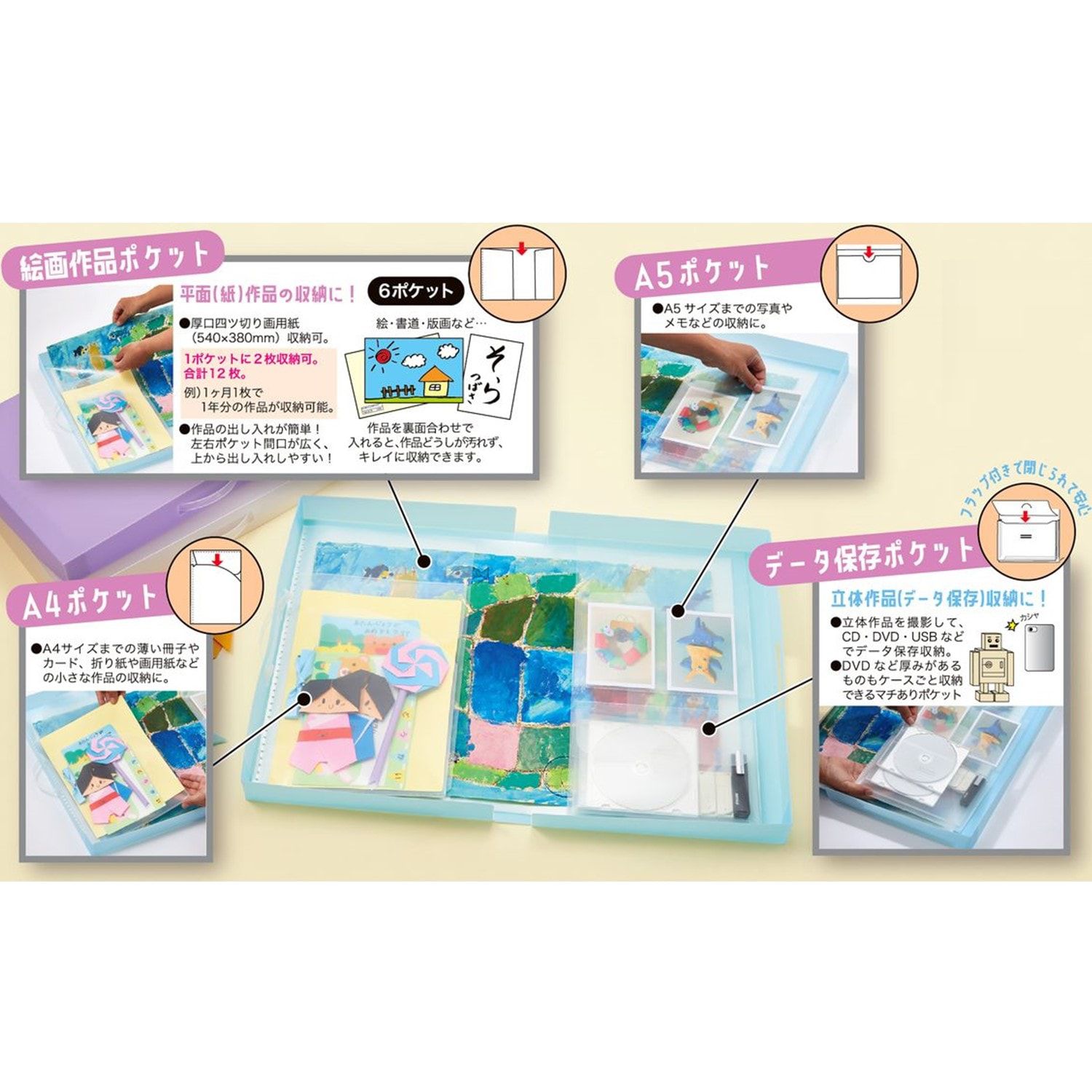 日本千趣會 - [熱銷更新版]美勞作品收納盒(附提把)-白 (45×29.5×4.5cm)