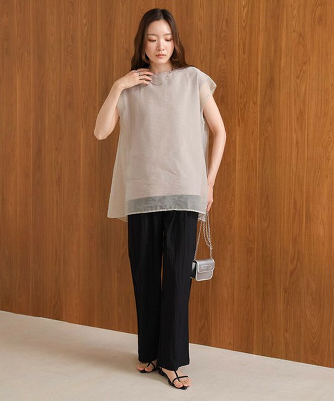 日本 Bab - [推薦]薄紗層次法式袖上衣-灰棕