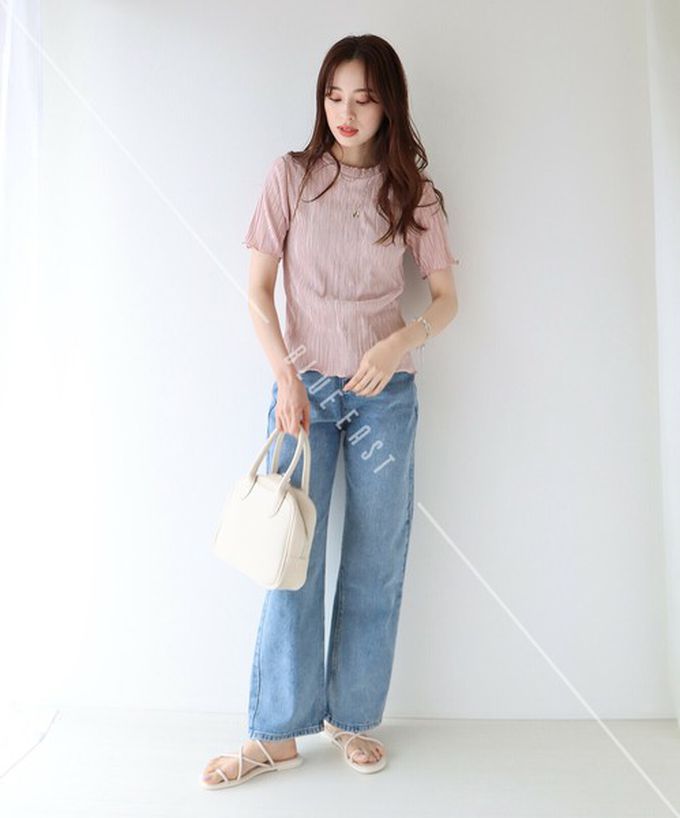 日本 BLUE EAST - 韓國製 圓領貝殼紋光澤短袖上衣-煙燻藍