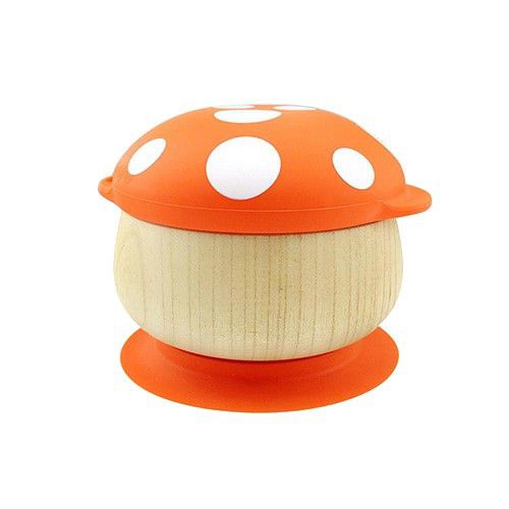 紐西蘭 HaaKaa - 蘑菇零食點心碗-橡膠實木製-橘色-附矽膠密封碗蓋與吸盤底座