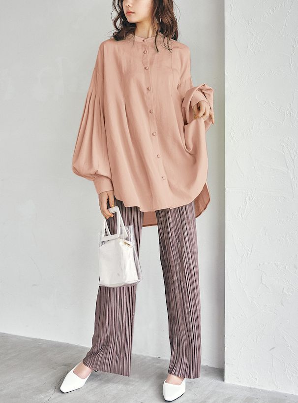 日本 GRL - 飄逸柔軟澎澎袖長版襯衫-奶油黃 (F)