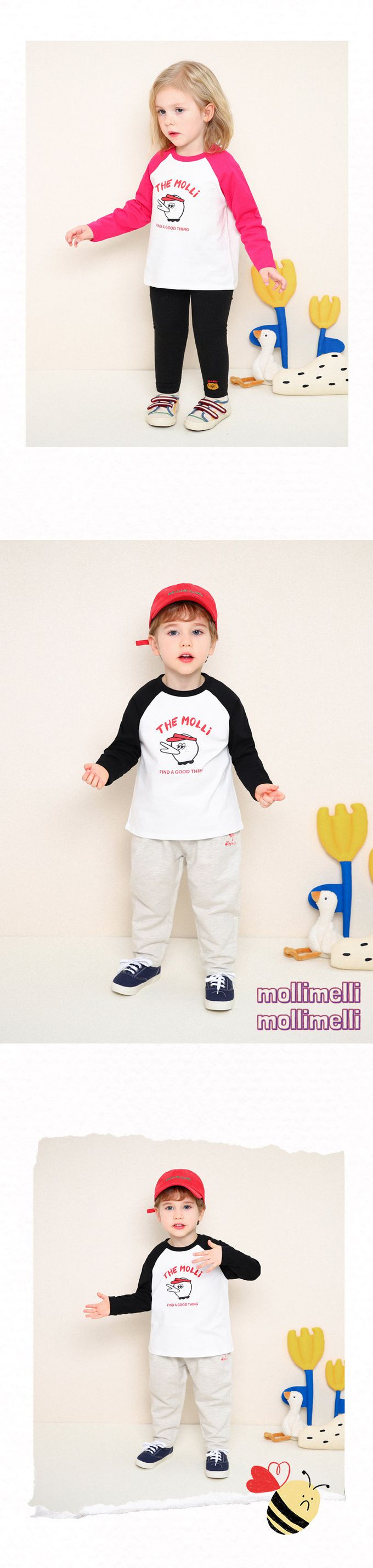 韓國 mollimelli - 厭世尖嘴鳥圓領長袖上衣-黑X白