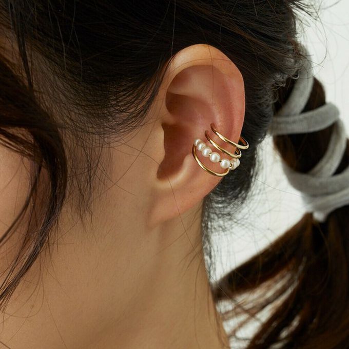 日本 Melody Accessory - 日本製 小巧珍珠線條耳骨夾-銀