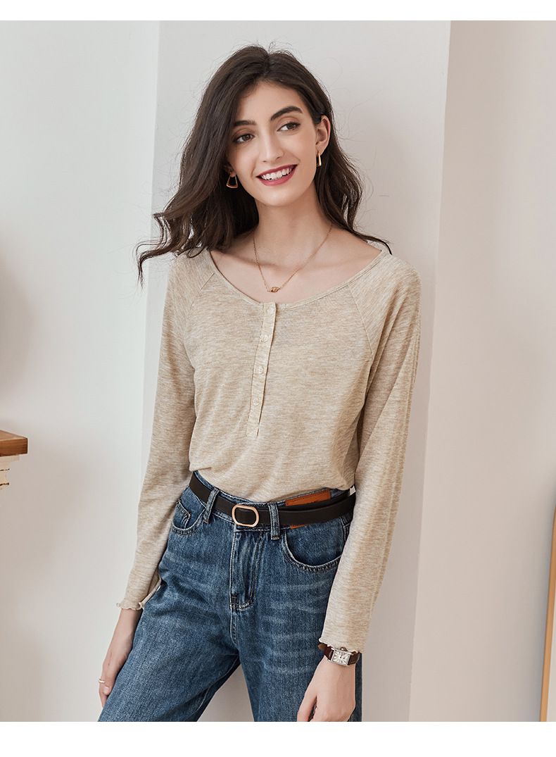 慵懶基礎長袖上衣-燕麥色
