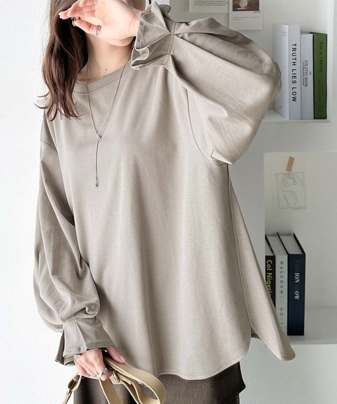 日本 Classical Elf - 100%棉 船領顯瘦糖果袖上衣-摩卡棕