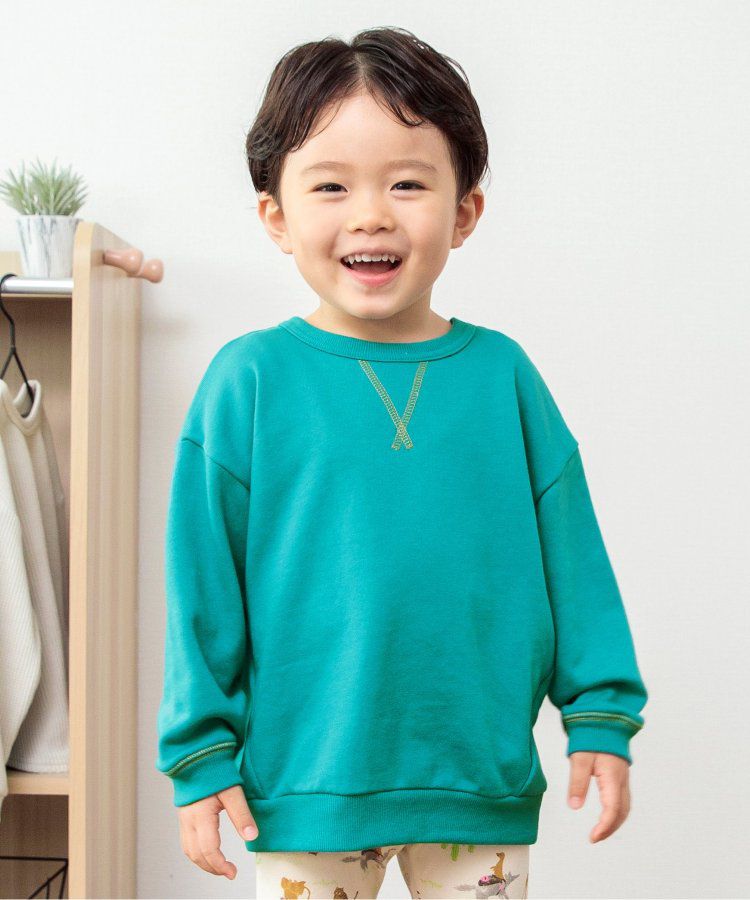 日本 BREEZE - 正反OK！圓領百搭長袖大學T-綠松石