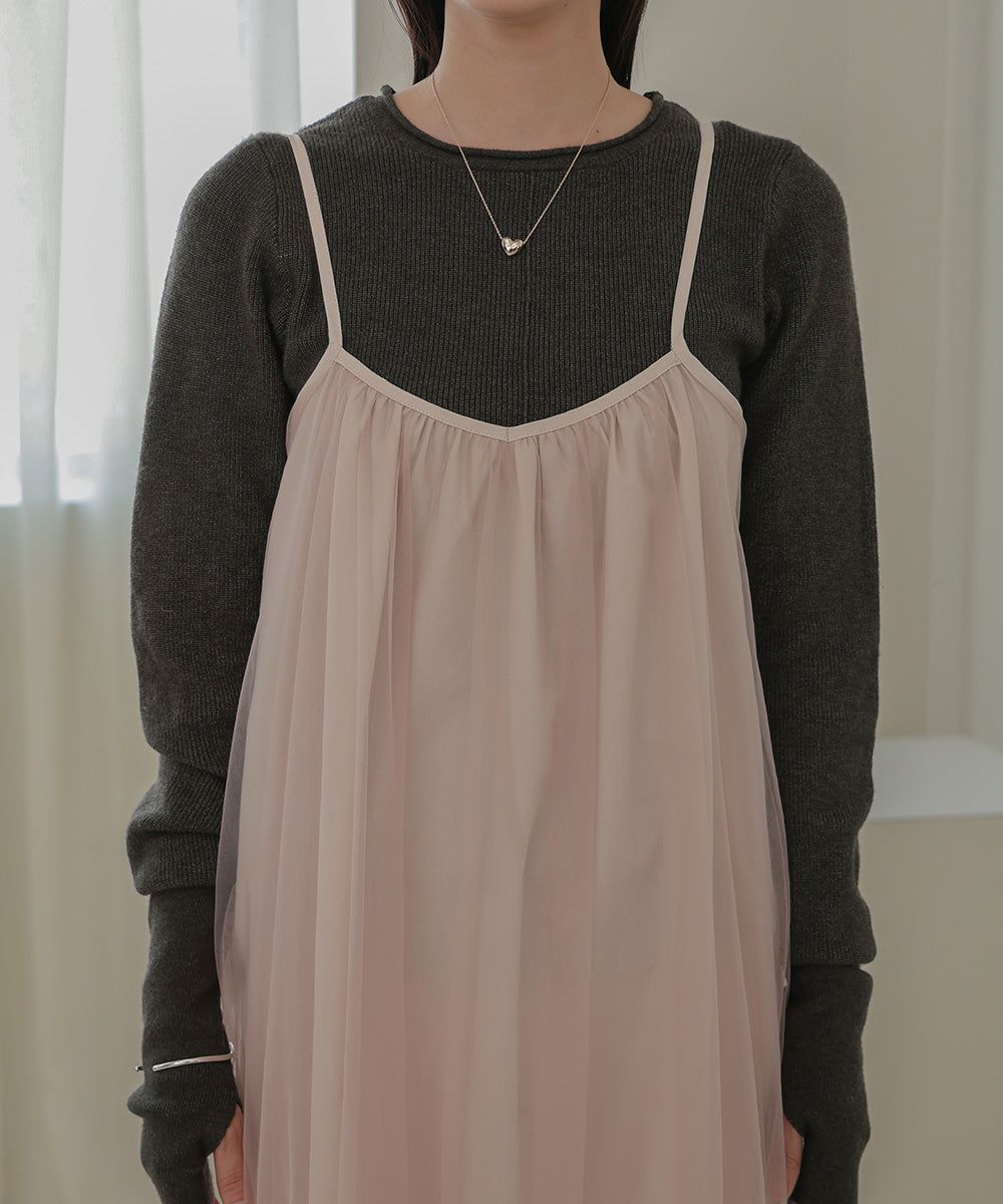 日本 Bab - 夢幻歐根紗拼接吊帶裙-夢幻粉