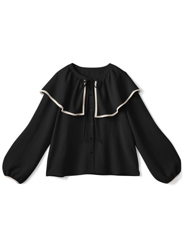 日本 GRL - 光澤質感大領片綁帶輕薄長袖襯衫-摩卡